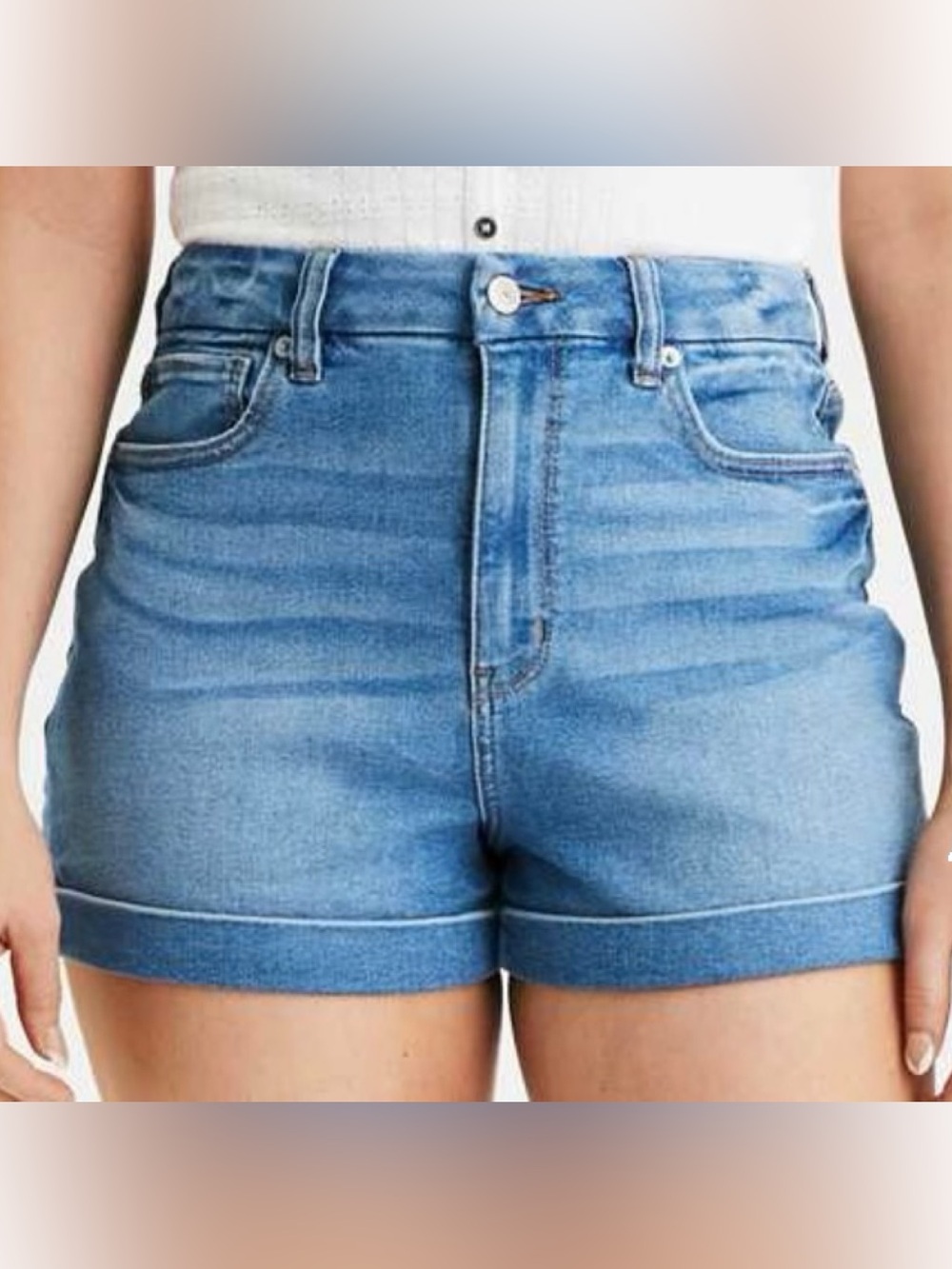 American Eagle Medium Wash Stretch Curvy Cuffed Mom Shorts